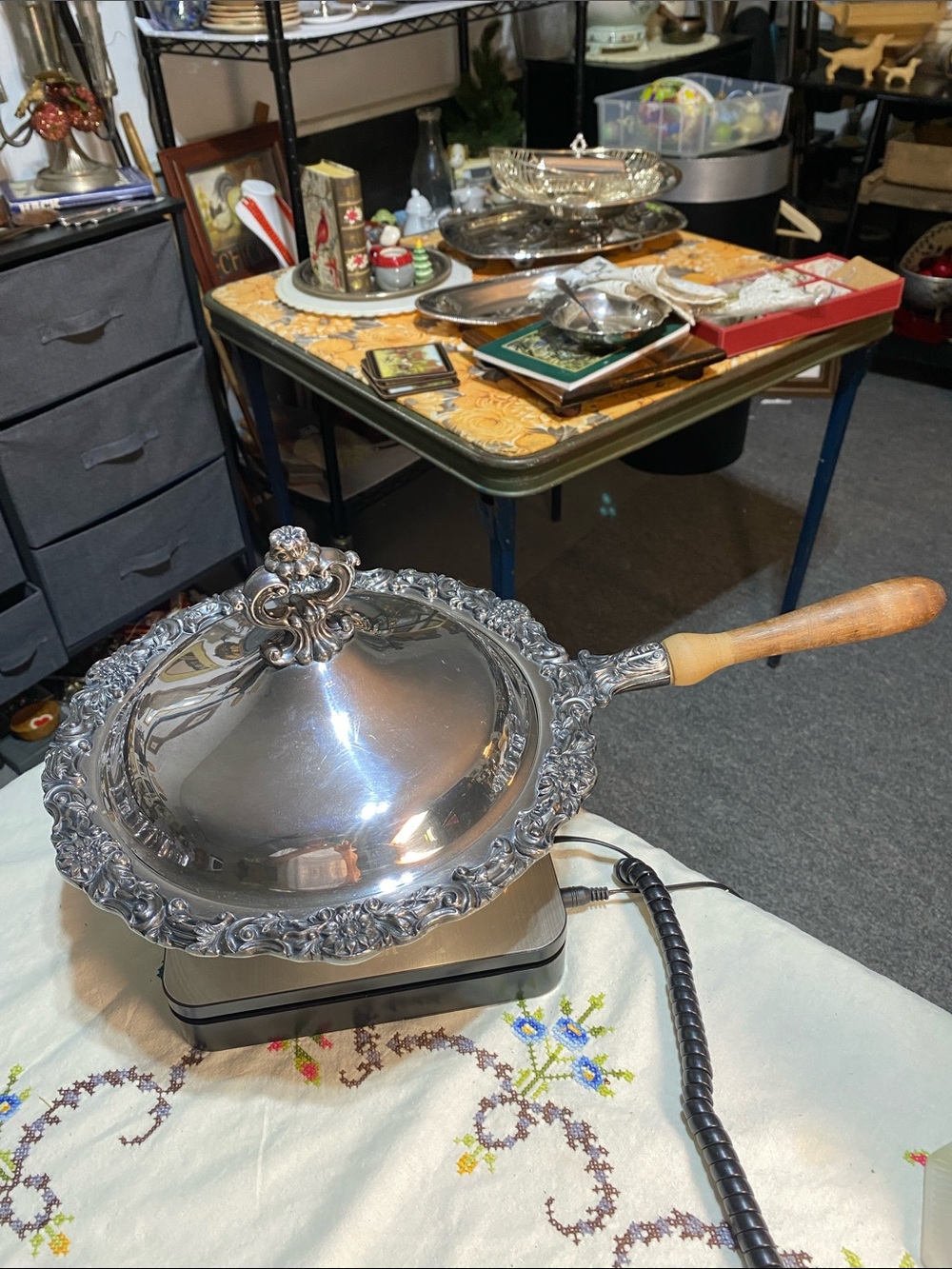 Vintage FB Rogers 7745 Copper Silver Plated Ornate Chafing Dish